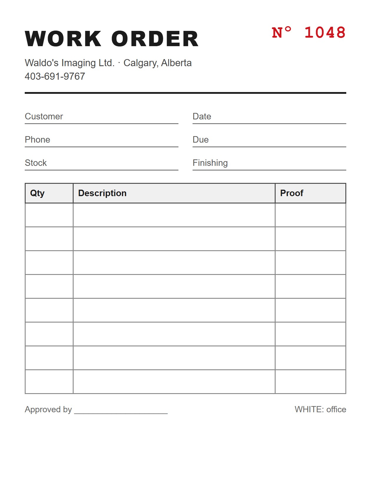 Carbonless work order forms